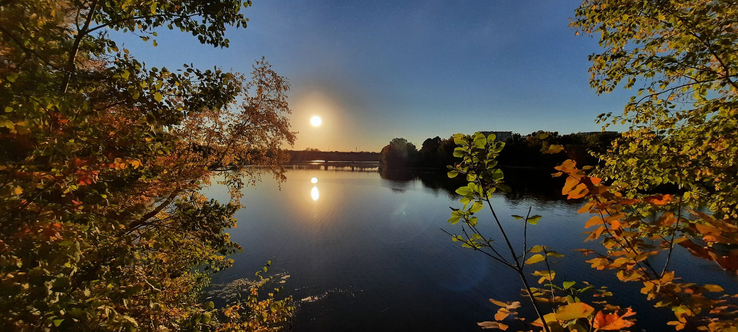 Soleil Merveilleux Du 6 Octobre 2021 17H33 (Vue 2) Rivière Magog À Sherbrooke. Pont Jacques